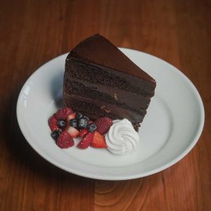 Layered Chocolate Cake, Chocolate Ganache Frosting, Fresh Berries